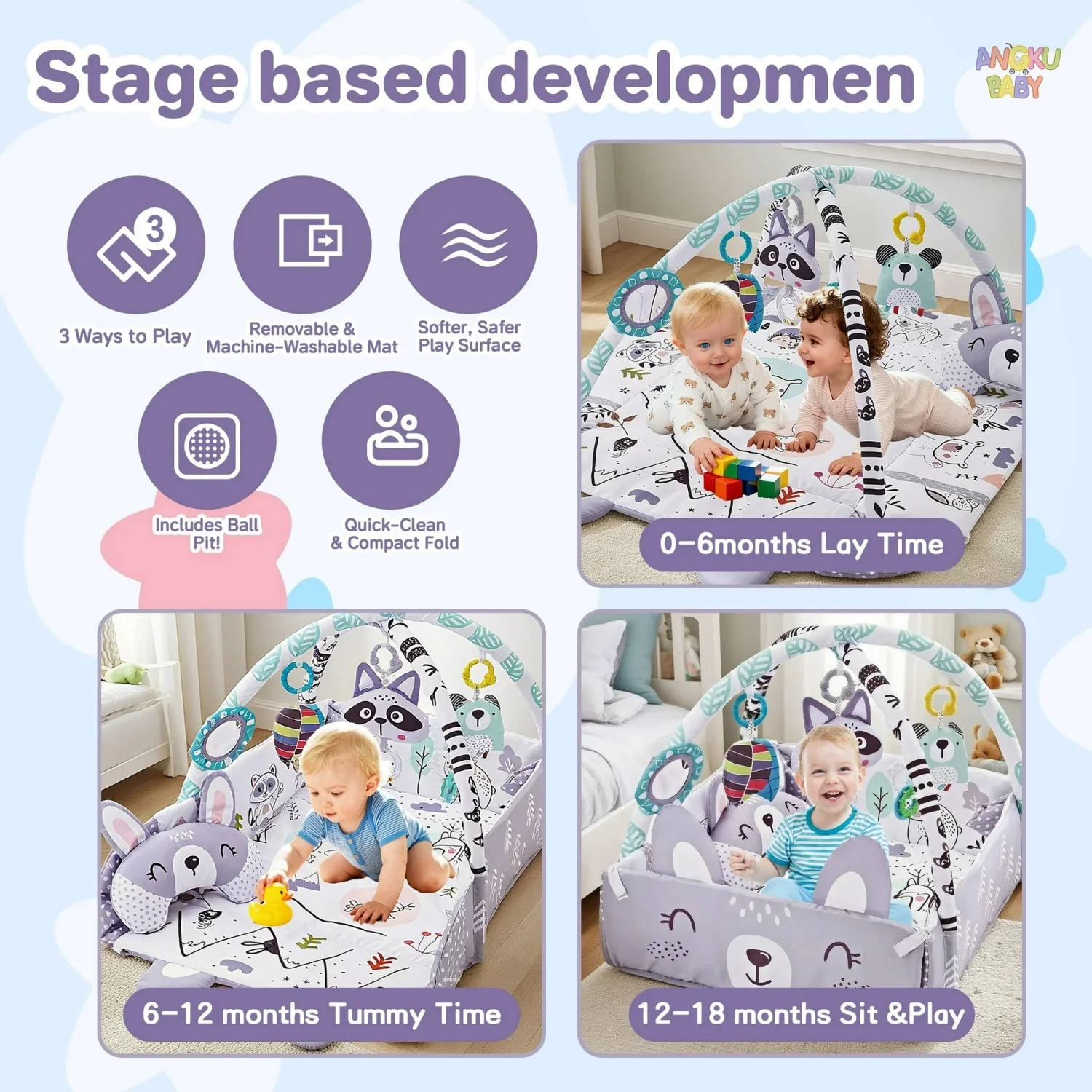 4-in-1 Baby-Spielmatte mit Abnehmbaren Spielzeugen für – Bild 2