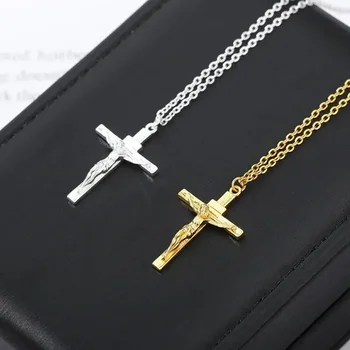 Kreuz-Halskette, 18 Karat vergoldet, religiöser Anhänger, Unisex, Kirchenschmuck, Geschenk, hypoallergene