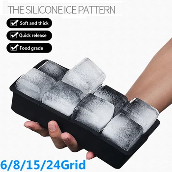 4/6/8/15 Grid Big Ice Tray Mold Giant Jumbo Large Food Grade Silikon Ice Cube Square Tray Mold DIY Ice Maker