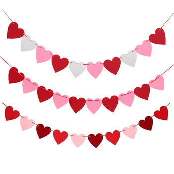 Herz-Girlande aus Filz, Valentinstags-Dekoration, rot, rosa, weiß, herzförmig, Jahrestag, Hochzeit