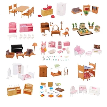 1:12 Wald Familie Puppenhaus Möbel Montessori Miniatur Puppenhaus Küche Schlafzimmer Badezimmer Zubehör