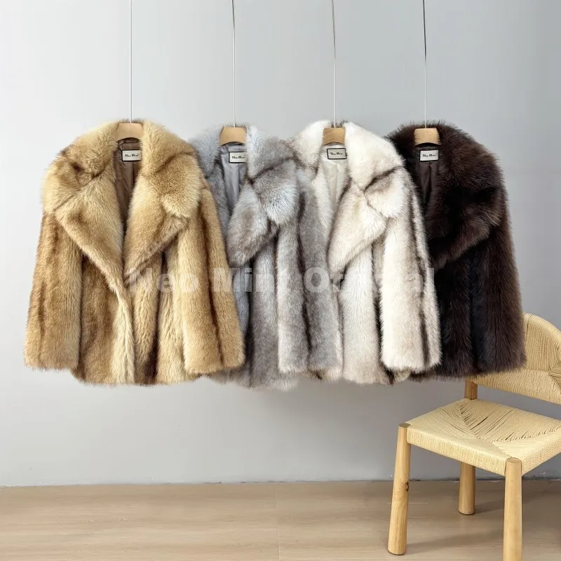 Neo Mint Luxus Marke Mode Frauen Gelb Gestreiften Faux Pelz – Bild 6