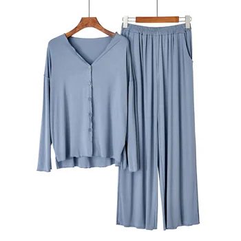 Japanischer Pyjama-Anzug aus Baumwolle im neuen Stil für Damen, Frühling und Herbst, Strickjacke, einfarbig