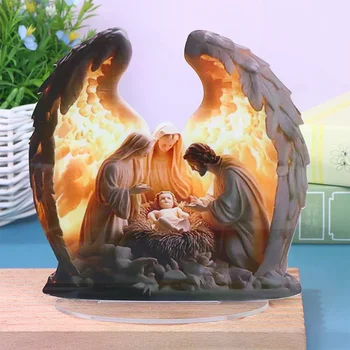 Weihnachten Krippe Figur Sammlerstück Dekorative Statue Herzstück Heilige Familie Acryl Zeichen Für Kamin