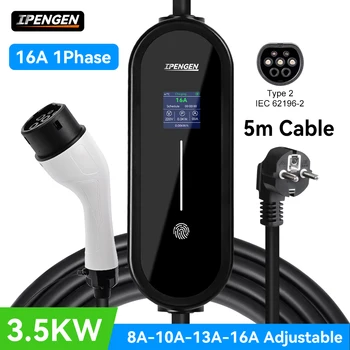 IPENGEN 3,5 kW tragbares EV-Ladegerät 5 m Kabel Typ 2 IEC62196/GB/T-Anschluss 16 A 1 Phase Typ 1