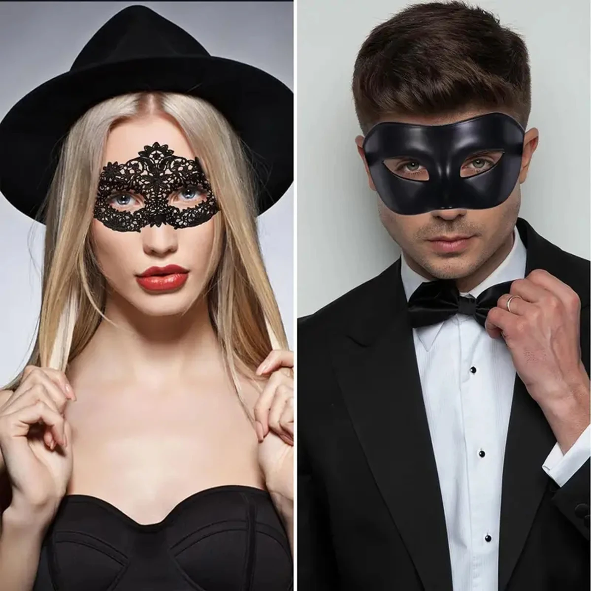 2-teiliges elegantes schwarzes Spitzen-Maskerade-Masken-Set – Bild 5