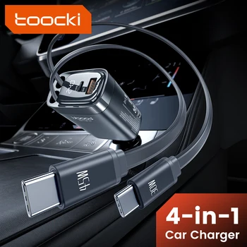 Toocki 105W Auto-Ladegerät USB-C mit Einziehbarem Kabel 0,75m PD 45W QC 3.0 SCP SFC2.0 PPS Schnellladung