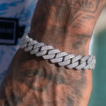 14MM Iced Prong Link Kubanische Kettenarmbänder für Männer Frauen Voller Strasssteine Chunky Miami Kubanisches