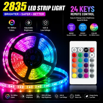 RGB LED-Lichtstreifen 2835 USB LED-Band 24-Tasten-Steuerung Bunte Beleuchtung für Raumwand