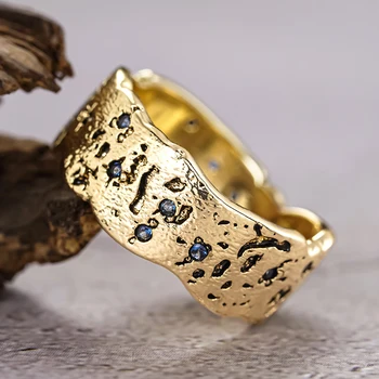 Huitan Chic Irregularity Goldfarbene Ringe für Frauen im Ruinen-Stil, besondere Partyschmuck-Accessoires
