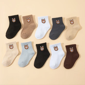 10 Paar süße kleine Bären, lässige, kurze, elastische Socken in der Mitte der Wade, Babysocken, Jungensocken