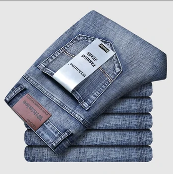 Business-Herrenjeans Lässige Gerade Stretch-Jeans Modische Klassische Blaue Schwarze Arbeits-Denim-Hose