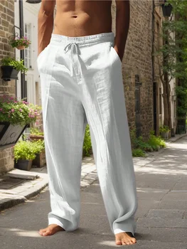 Herren-Strandhose - Vielseitige Outdoor-Freizeithose für den Alltag, Fitness, Einfache Baumwoll-Hanf-Textur