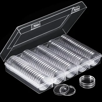 Transparente Münzkapselhalter-Etui, 27/30 mm, transparent, Gedenkmünze zum Sammeln (100 Stück)