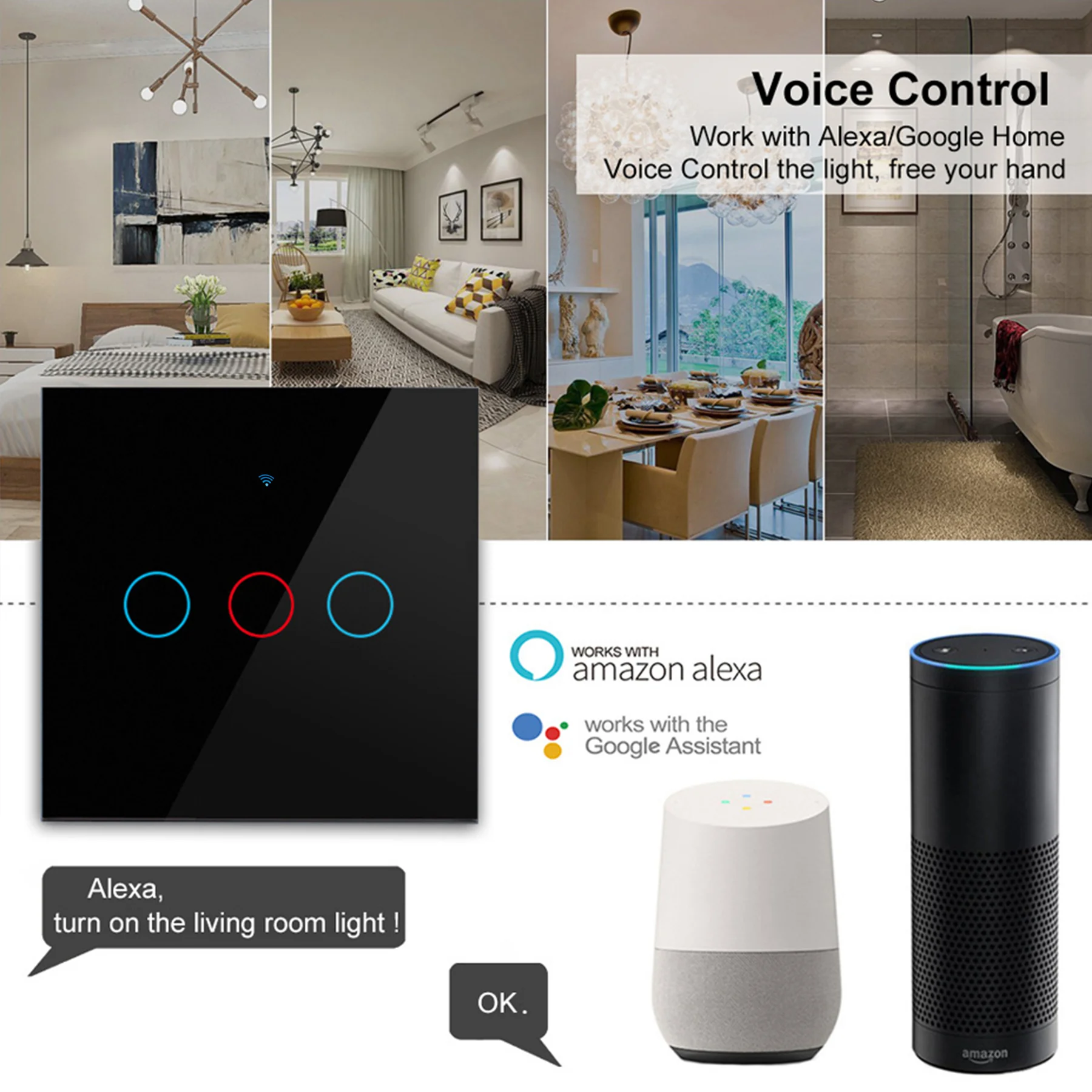 EU WiFi Smart Licht Schalter Kein Neutralleiter Touch – Bild 3