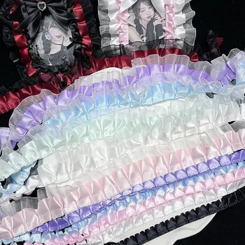 1 Meter 3,8 cm breit, doppellagig, Organza-Satin, plissiertes Spitzenband, Lolita-Taschen, dekorativer Stoff
