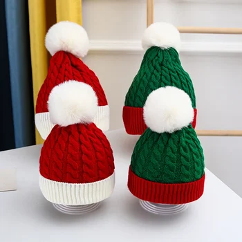 Erwachsene Kinder Weihnachten Santa Wolle Hut Winter Warme Häkeln Mützen Schädeldecke Frauen Pompom Kappe