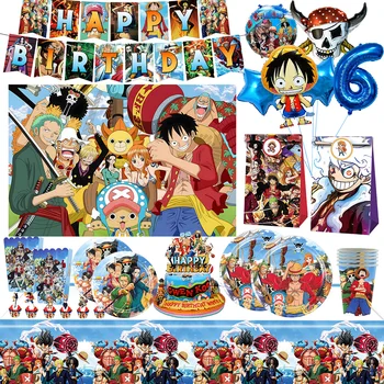 One Piece Geburtstagsparty Teller, Hängende Banner, Kuchendekoration, One Piece Luffy Ballon, Partydekoration