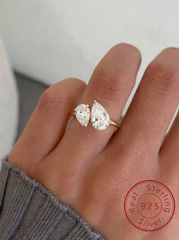 925 Sterling Silber Funkelnde Wassertropfen-Zirkonringe für Frauen, Geschenk, Hochzeitstag, modischer, Schmuck