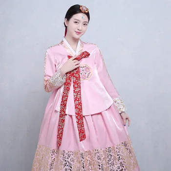 Koreanisches Traditionelles Palast-Hanbok für Damen, Rot mit Goldfolie, Jacquard-Hochzeitskostüm, Koreanisches
