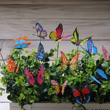10 bunte Schmetterlingspfähle, 3D-künstliches Schmetterlingsdekor, Garten- und Terrassendekoration, zufälliges