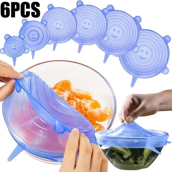 Food Grade Silikon Erhaltung Abdeckung Wiederverwendbare Luftdichte Lebensmittel Universal Gericht (6 Stück)
