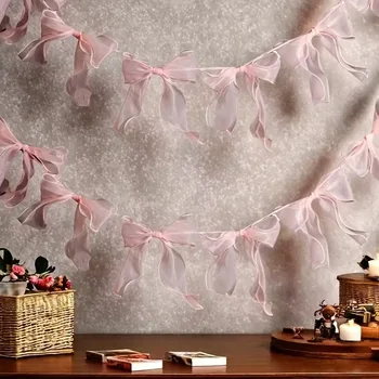 Rosa Bogen Girlande Hängen Anhänger Bowknot Banner Für Mädchen Prinzessin Geburtstag Party Decor Hochzeit Foto