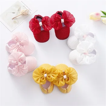 Lauflernschuhe für Kleinkinder und Babys, einfarbige Wanderschuhe, Schuhe mit großer Schleife für Mädchen