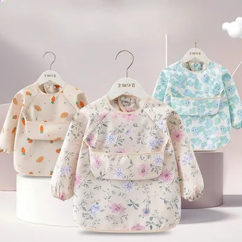 Kinder-Fütterungslätzchen, wasserdicht, langärmlig, mit Essensfach, Fütterungsbluse, Kleinkind-Lätzchen