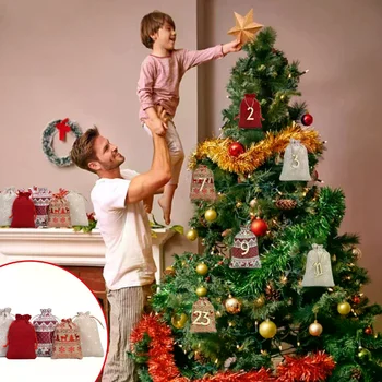 Weihnachts-Adventskalender-Taschen, 24-Tage-Countdown-Kalender-Taschen, Geschenktüten mit Kordelzug