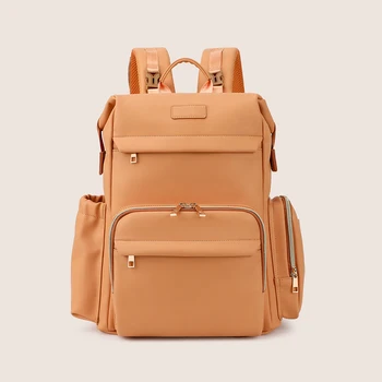 Wickeltasche, hellbraun, minimalistischer Rucksack-Stil, mehrstufige Taschen, Premium-Textur, mehrfach