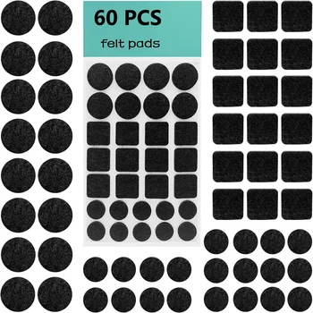Packung mit 60 selbstklebenden schwarzen Filzpolstern für Stühle, Möbel, Beinschutz, 3 mm dicke Polster