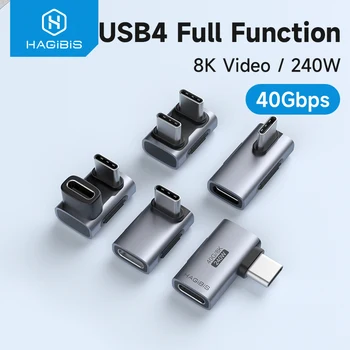 Hagibis 240 W USB-C-Adapter 40 Gbit/s 8K 60 Hz 90-Grad-Konverter USB4-Adapter für Thunderbolt 4/3 MacBook