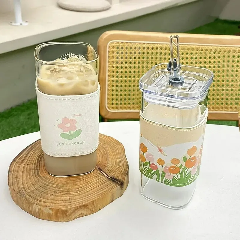 1Pcs Platz Hitzebeständige Kaffee Glas Tasse Mit Deckel und – Bild 5