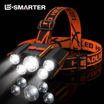 5-LED-Taschenlampe, wiederaufladbar, mit eingebauter Lithium-Batterie, starkes Kopflicht, Camping, Abenteuer