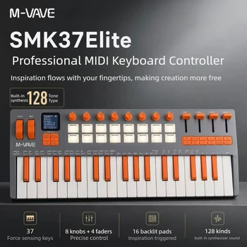 M-VAVE SMK-37 Elite MIDI-Keyboard mit gewichteten Tasten, 16 Pads, 8 Encodern, batteriebetrieben, DAW