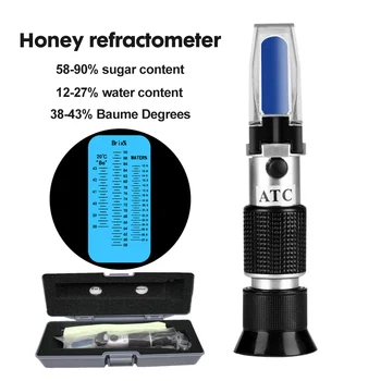 Honey Handrefraktometer Brix 58-90 % Zuckergehalt Imkerei ATC Brechung Süße Konzentrationsmessgerät mit Box 50