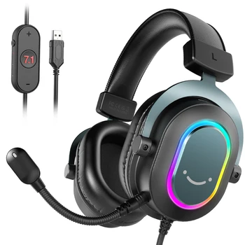 Fifine Dynamic RGB-Gaming-Headset mit Mikrofon, Over-Ear-Kopfhörer, 7.1, Surround-Sound, PC, PS4, PS5, 3