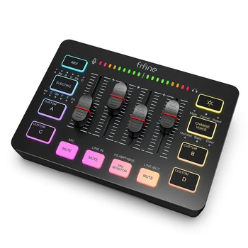 FIFINE Gaming-Audiomischer, Streaming 4-Kanal-RGB-Mixer mit XLR-Mikrofonschnittstelle, für Spielstimme