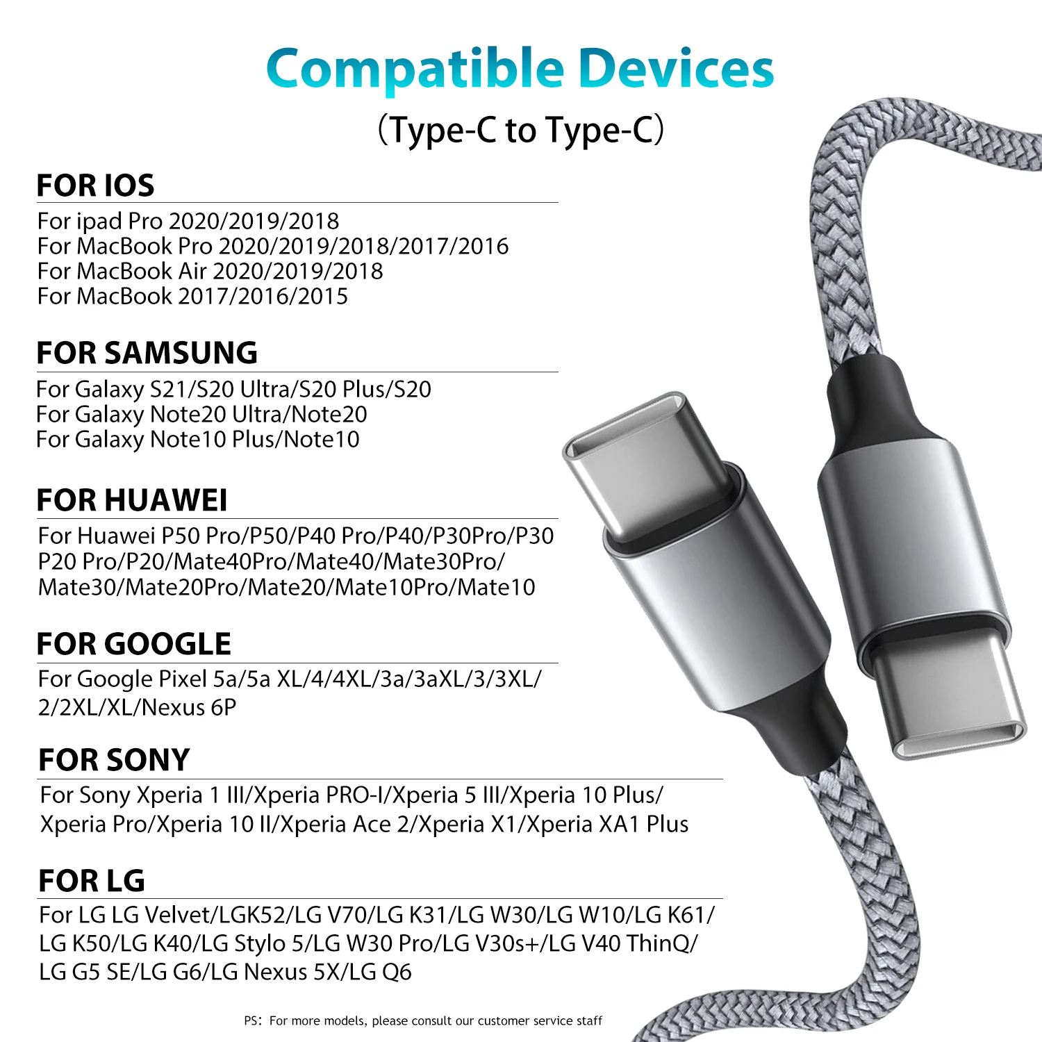 USB-C auf USB-C Kabel 60 W, extra lang, 3 bis 10 m – Bild 6