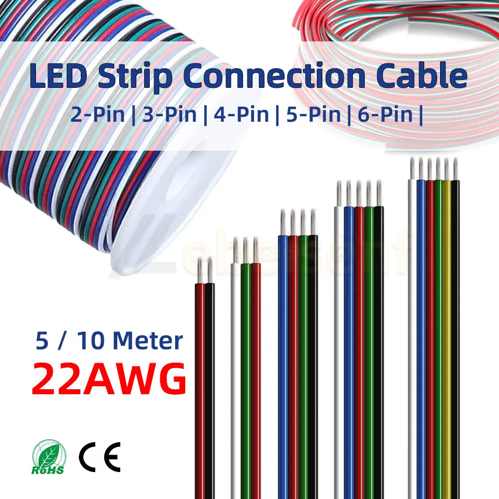 Farbiges LED Streifen Verlängerungskabel 5/10M 22AWG 2-6Pin
