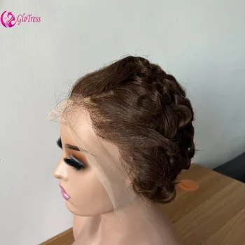 Lockige Echthaar-Perücken mit 13x4 Lace-Frontal für Frauen mit Pony, 4 Zoll, brasilianisches Remy-Haar