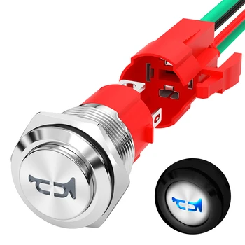 DaierTek Hupenknopf, 12 V, 20 A, robust, 16 mm, Metall-Hupenschalter, Lautsprecher, blaue LED, Edelstahl