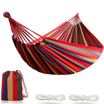 1-2 Personen Baumwolle Regenbogen Hängebett Kapazität Streifen Hängemattenschaukel tragbar 260 x 80 cm