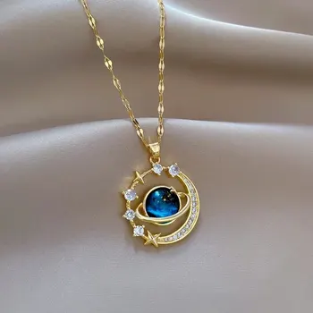 Edelstahl-Schlüsselbeinkette Exquisite Sternenhimmel-Planeten-Leuchte Luxuriöse Eleganz Prachtvolle Halskette