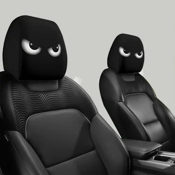 Lustige Auto-Kopfstützenabdeckungen mit schrägen Augen, elastischer Schutz mit Cartoon-Gesicht (2 Stück)