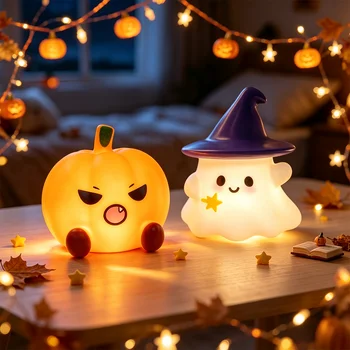 Halloween Niedlicher Geister-Hexenhut Kürbis-Nachtlicht Silikon-LED-Lampe Desktop-Ornament Heim-Party