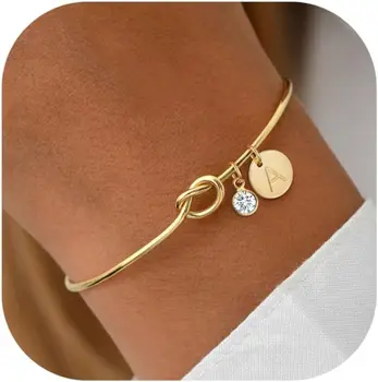 Initial Birthstone 14K vergoldete Armbänder für Frauen Brautjungfer Vorschlag Geschenk Liebe Knoten Manschette