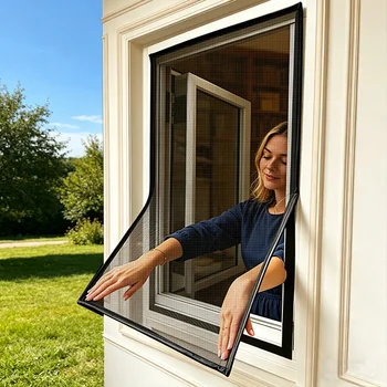 Moskitonetz für Fenster, nach innen öffnend, Insektenschutzgitter, unsichtbar, maßgefertigt, schwarz