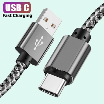 USB-A-auf-Typ-C-Ladekabel, 2A, schnelles Laden, Nylon-Datenkabel, 1M, 2M, 3M, für Android, Huawei, Samsung